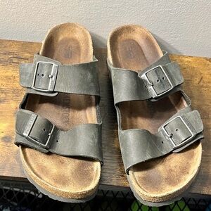 Birkenstock Black Leather Arizona Double Buckle Sandals